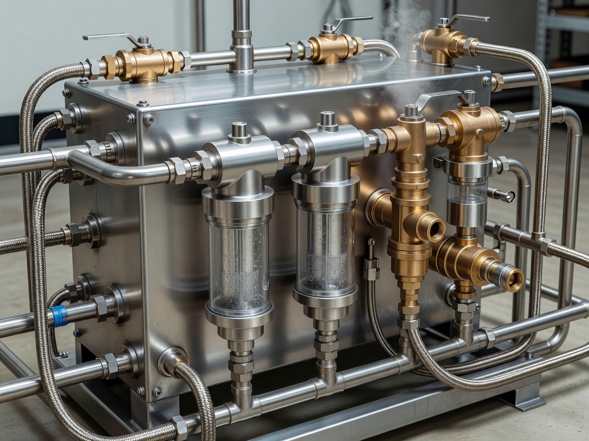 Stainless steel fuel distribution manifold, duplex water separators, and hydronic heating valves